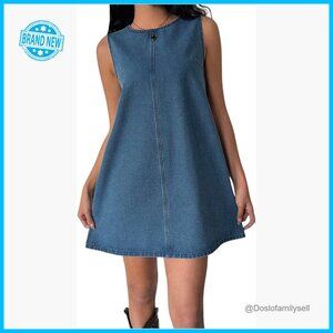 Denim Sundress with Bow Tie Back Sleeveless Flared Mini Casual Chic